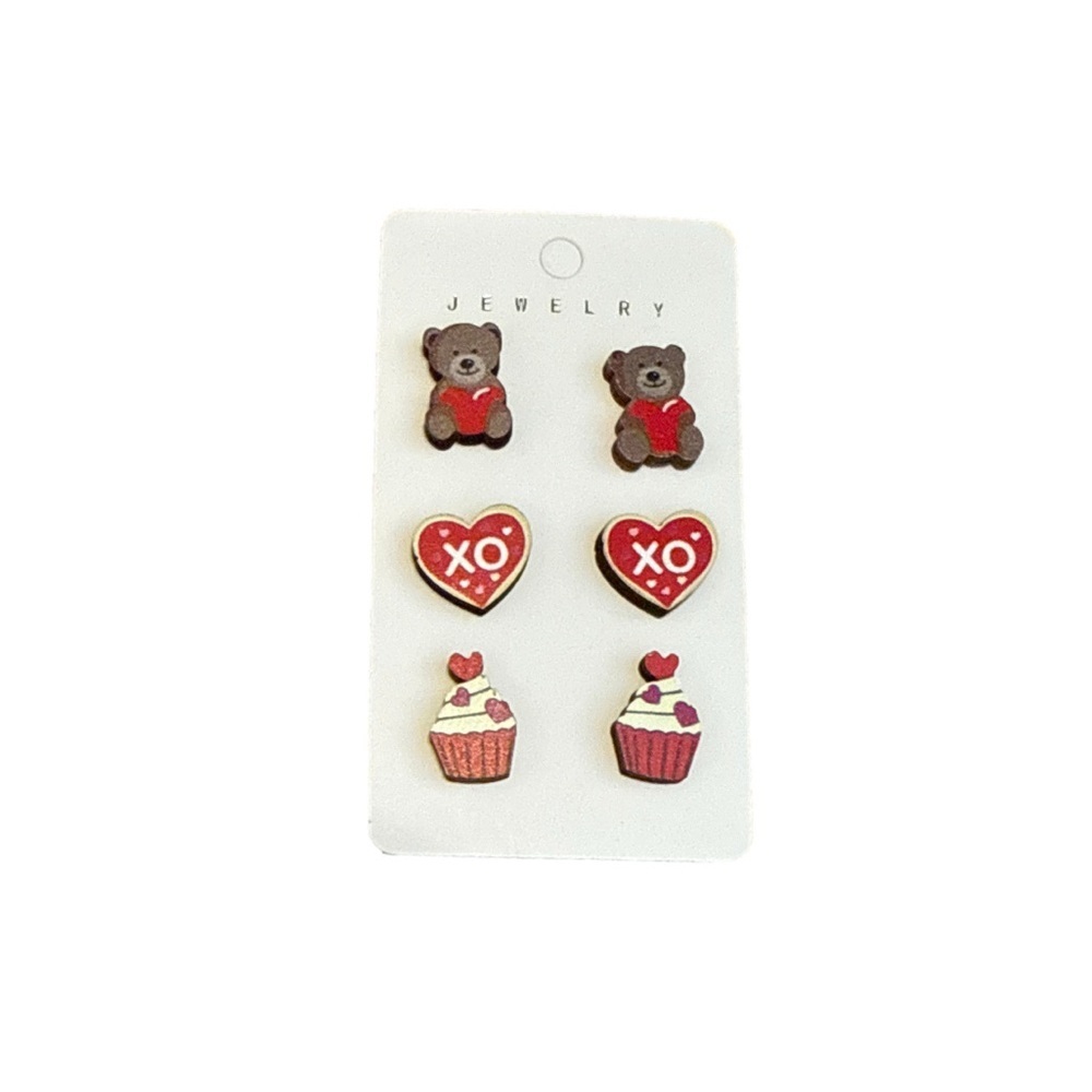 Cute Bear and Heart  Earrings Set